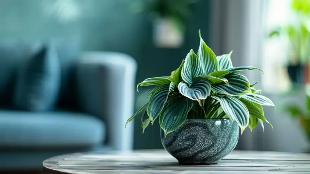 a_pot_of_hosta_plant_on_coffee_table